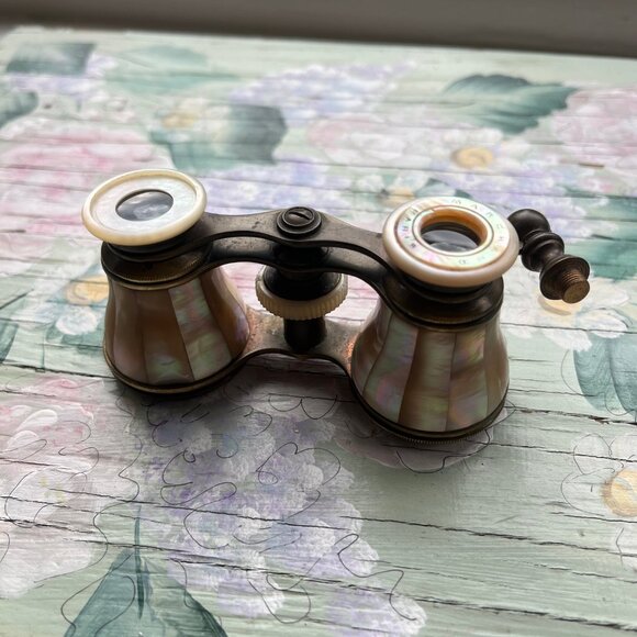 Antique Other - Antique Marchand Paris Opera Glass Binoculars Brass & Mother of Pearl Abalone